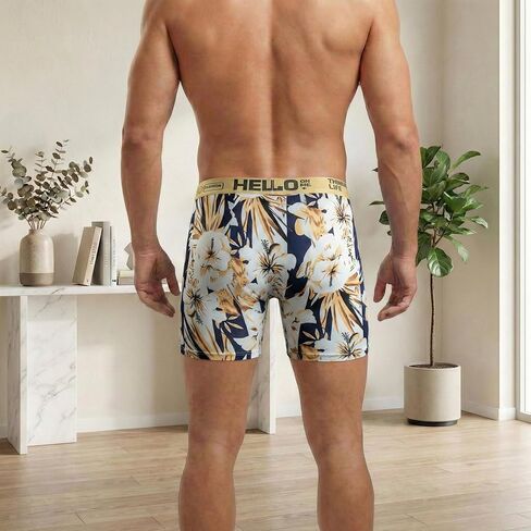 Men's Floral Print Boxer Briefs Retro Soft Breathable Underwear with Fashion Text Elasticity Waistband for Daily Wear in Saudi Arabia