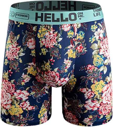 Men's Floral Print Boxer Briefs Retro Soft Breathable Underwear with Fashion Text Elasticity Waistband for Daily Wear in Saudi Arabia