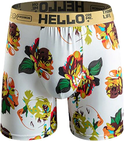 Men's Floral Print Boxer Briefs Retro Soft Breathable Underwear with Fashion Text Elasticity Waistband for Daily Wear in Saudi Arabia