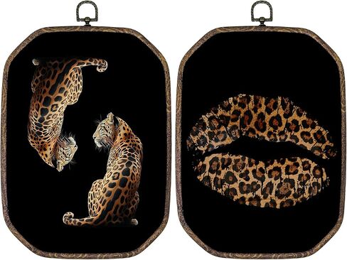 AEHIE Trendy black Leopard Octagon Wall Art Decor, Preppy Y2K Cheetah Print Canvas Hanging Decor, Leopard Print Lip Wall Decorations for Girls Room Bedroom,10.2x7 Inches Set of 2, Wall Sculptures in Saudi Arabia