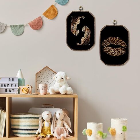 AEHIE Trendy black Leopard Octagon Wall Art Decor, Preppy Y2K Cheetah Print Canvas Hanging Decor, Leopard Print Lip Wall Decorations for Girls Room Bedroom,10.2x7 Inches Set of 2, Wall Sculptures in Saudi Arabia