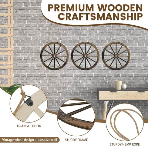 Sekonow 4 Pack Wagon Wheel Decor, 12in Wooden Western Cowboy Party Decorations, Vintage Rustic Wood Cartwheel Country Wall Decor for Home Room Garden Outdoor, Hang or Stick in Kuwait