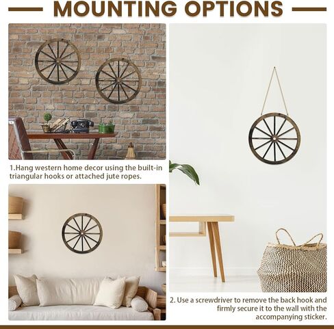 Sekonow 4 Pack Wagon Wheel Decor, 12in Wooden Western Cowboy Party Decorations, Vintage Rustic Wood Cartwheel Country Wall Decor for Home Room Garden Outdoor, Hang or Stick in Kuwait