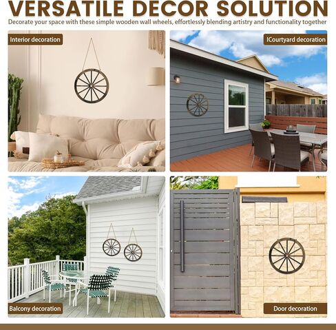 Sekonow 4 Pack Wagon Wheel Decor, 12in Wooden Western Cowboy Party Decorations, Vintage Rustic Wood Cartwheel Country Wall Decor for Home Room Garden Outdoor, Hang or Stick in Kuwait