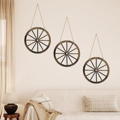Sekonow 4 Pack Wagon Wheel Decor, 12in Wooden Western Cowboy Party Decorations, Vintage Rustic Wood Cartwheel Country Wall Decor for Home Room Garden Outdoor, Hang or Stick in Kuwait