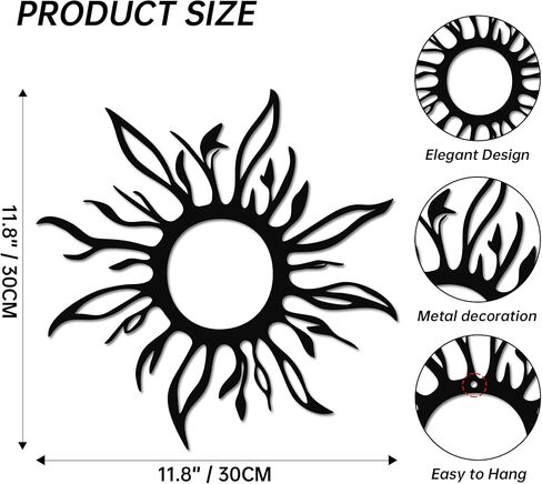 ديكور فني جداري معدني من JEWLOVE - ديكورات شمسية للأماكن الداخلية والخارجية، ديكور شمسي بطابع النار للمنزل، هدية ديكور ناري 30.48 سم × 30.48 سم in Kuwait