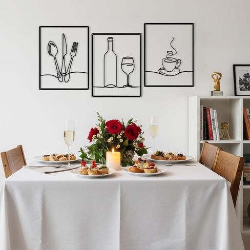 Afcabakila 3 قطع فنية جدارية معدنية، ديكور حائط لغرفة الطعام، ديكور مطبخ ريفي مقاس 14 × 11 بوصة، فن جدران المطبخ البسيط للمنزل وغرفة المعيشة وهدايا الانتقال لمنزل جديد (أسود) in Kuwait