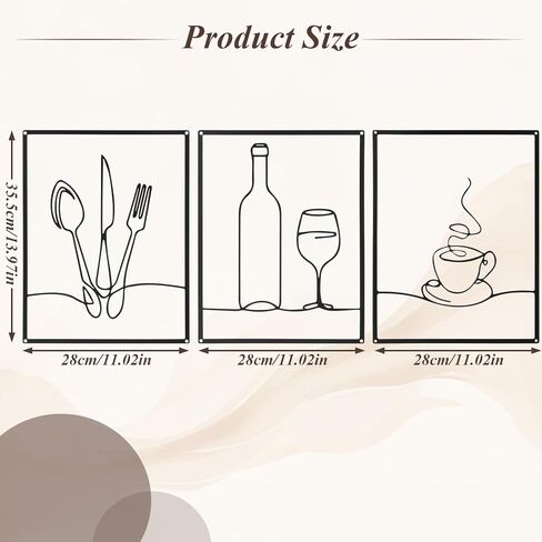 Afcabakila 3 قطع فنية جدارية معدنية، ديكور حائط لغرفة الطعام، ديكور مطبخ ريفي مقاس 14 × 11 بوصة، فن جدران المطبخ البسيط للمنزل وغرفة المعيشة وهدايا الانتقال لمنزل جديد (أسود) in Kuwait
