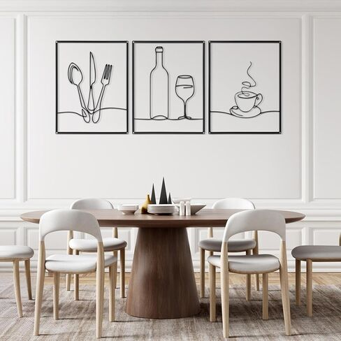 Afcabakila 3 قطع فنية جدارية معدنية، ديكور حائط لغرفة الطعام، ديكور مطبخ ريفي مقاس 14 × 11 بوصة، فن جدران المطبخ البسيط للمنزل وغرفة المعيشة وهدايا الانتقال لمنزل جديد (أسود) in Kuwait