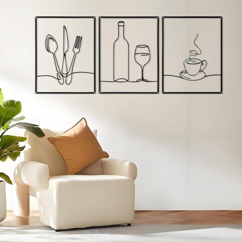 Afcabakila 3 قطع فنية جدارية معدنية، ديكور حائط لغرفة الطعام، ديكور مطبخ ريفي مقاس 14 × 11 بوصة، فن جدران المطبخ البسيط للمنزل وغرفة المعيشة وهدايا الانتقال لمنزل جديد (أسود) in Kuwait