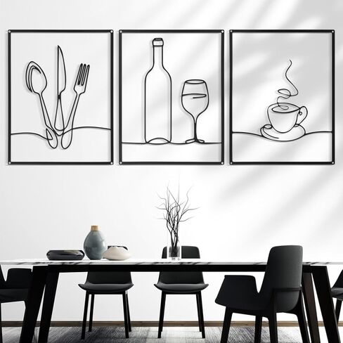 Afcabakila 3 قطع فنية جدارية معدنية، ديكور حائط لغرفة الطعام، ديكور مطبخ ريفي مقاس 14 × 11 بوصة، فن جدران المطبخ البسيط للمنزل وغرفة المعيشة وهدايا الانتقال لمنزل جديد (أسود) in Kuwait