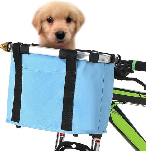 CZXJKKL Bike Basket, Foldable Small Pet Cat Dog Carrier Front Removable Bicycle Handlebar Basket Quick Release Easy Install Detachable Cycling Bag Mountain Picnic Shopping in Kuwait