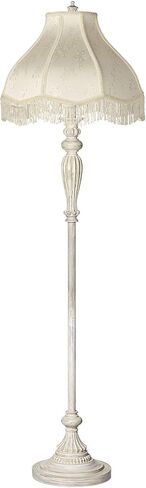 360 Lighting Traditional Vintage Shabby Chic Floor Lamp Standing 60" Tall Antique White Victorian Cream Scallop Fabric Dome Shade with Fringe Cottage Core Decor for Living Room Reading House Bedroom in Saudi Arabia