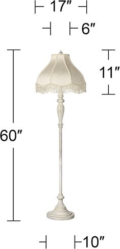 360 Lighting Traditional Vintage Shabby Chic Floor Lamp Standing 60" Tall Antique White Victorian Cream Scallop Fabric Dome Shade with Fringe Cottage Core Decor for Living Room Reading House Bedroom in Saudi Arabia