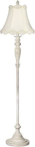360 Lighting Traditional Vintage Shabby Chic Floor Lamp Standing 60" Tall Antique White Victorian Cream Scallop Fabric Dome Shade with Fringe Cottage Core Decor for Living Room Reading House Bedroom in Saudi Arabia