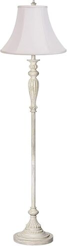 360 Lighting Traditional Vintage Shabby Chic Floor Lamp Standing 60" Tall Antique White Victorian Cream Scallop Fabric Dome Shade with Fringe Cottage Core Decor for Living Room Reading House Bedroom in Saudi Arabia