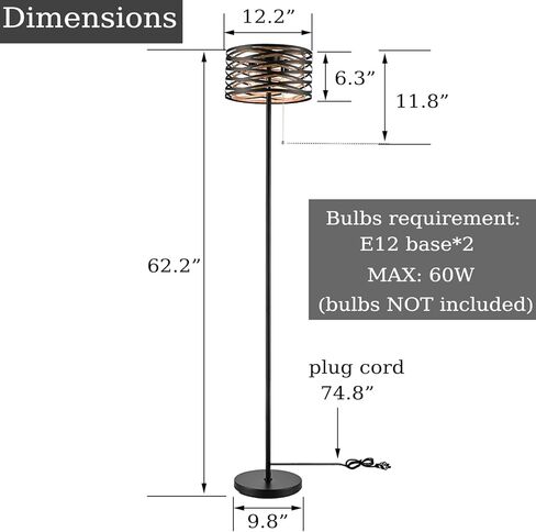 Farmhouse Black 2-Light Floor Lamp Metal Structure Wood Grain Shade with Pull Chain Switch for Living Room, Bedroom, Reading Room in Saudi Arabia