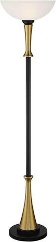 Possini Euro Design Burbank Modern Mid Century Art Deco Torchiere Floor Lamp Standing 70" Tall Black Brass Metal Frosted White Glass Bowl Shade for Living Room Reading House Bedroom Home Office in Saudi Arabia