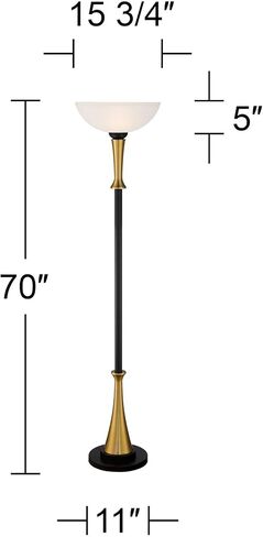 Possini Euro Design Burbank Modern Mid Century Art Deco Torchiere Floor Lamp Standing 70" Tall Black Brass Metal Frosted White Glass Bowl Shade for Living Room Reading House Bedroom Home Office in Saudi Arabia