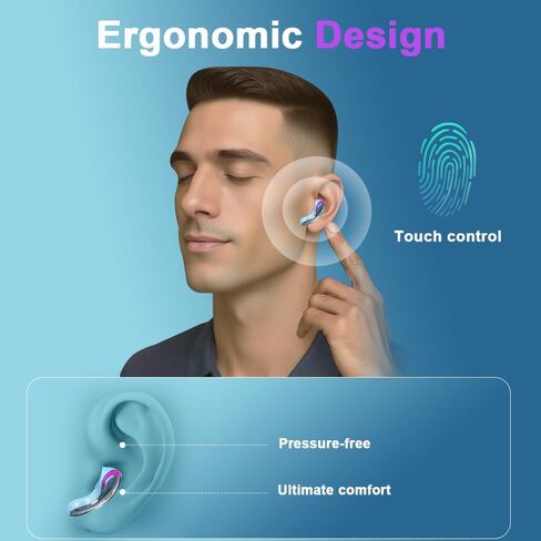 سماعات أذن/سماعات رأس لاسلكية من Ture متوافقة مع بلوتوث 5.1، سماعات M10 للتحكم باللمس مع ميكروفون مدمج، سماعة اتصال تلقائية بجودة صوت غامرة، مناسبة للسفر in Kuwait
