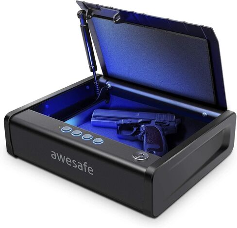 awesafe Gun Safe, Updated Biometric Gun Safe for Pistols, Quick Access Pistol Safe Fingerprint Handgun Safe with Keys and Keypad, Beside Gun Lock Box for Home (Keypad Only) in Kuwait