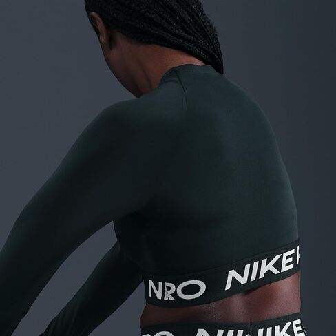 Nike Pro Women's Dri-FIT Cropped Long-Sleeve Top (Seaweed/White) in Saudi Arabia