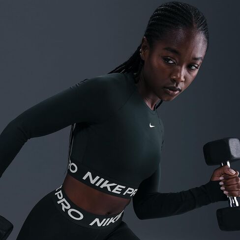 Nike Pro Women's Dri-FIT Cropped Long-Sleeve Top (Seaweed/White) in Saudi Arabia