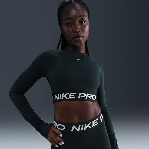 Nike Pro Women's Dri-FIT Cropped Long-Sleeve Top (Seaweed/White) in Saudi Arabia