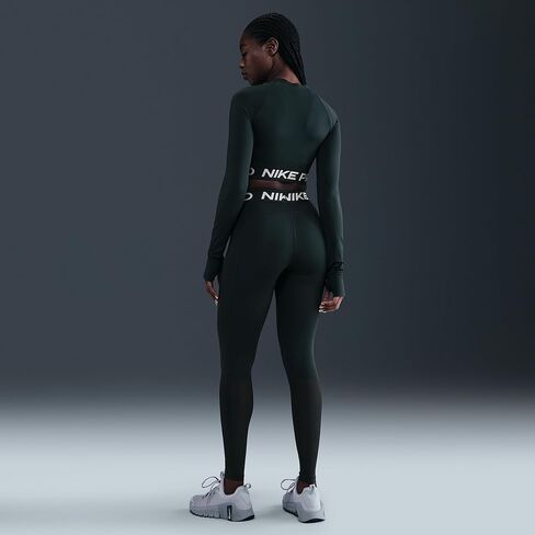 Nike Pro Women's Dri-FIT Cropped Long-Sleeve Top (Seaweed/White) in Saudi Arabia