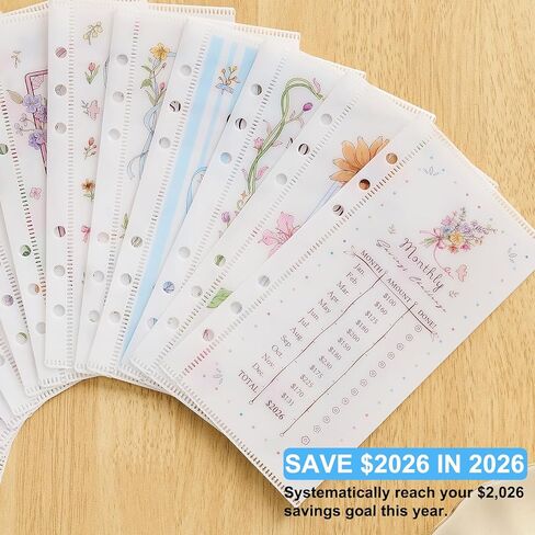 2026 Monthly Savings Challenge Book with A6 Acrylic Binder,saving $2,026 in 2026 Floral Themed Tracking,12 Month Budget Cash Stuffing Tracker Cash Envelopes in Kuwait