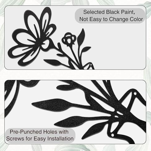 لوحة فنية جدارية معدنية من Qishiyi - 3 قطع ديكور زهرة سوداء، منحوتة معلقة من الحديد الريفي للمطبخ الداخلي والخارجي وحديقة الحمام in Kuwait