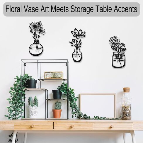 لوحة فنية جدارية معدنية من Qishiyi - 3 قطع ديكور زهرة سوداء، منحوتة معلقة من الحديد الريفي للمطبخ الداخلي والخارجي وحديقة الحمام in Kuwait