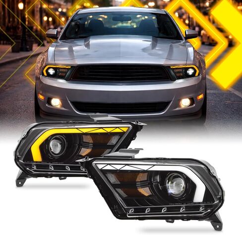 AKKON - Fit 2010 2011 2012 2013 2014 Ford Mustang 10-14 Headlights w/LED Sequential Turn Signal & Welcome Lamp Feature Black Housing Replacement Headlamp in Saudi Arabia