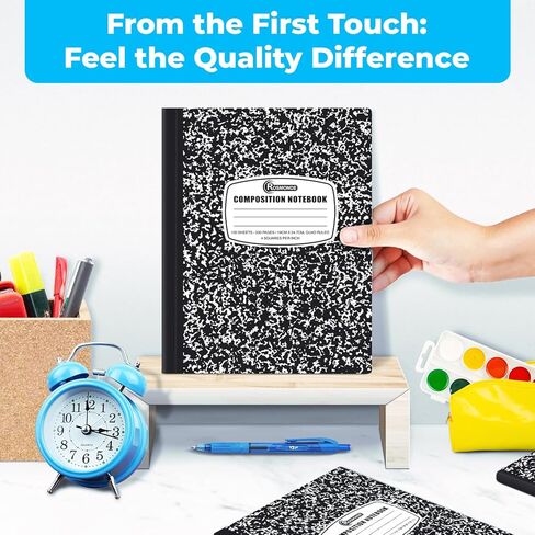 Rosmonde Graph Paper Composition Notebook, 5 Pack, 200 Pages (100 Sheets), Quad Ruled Composition Notebook, Graph Notebooks, 4x4 Grid Composition Notebook, Black Marble, Sewn Hard Cover, 9-3/4 x 7-1/2 in Saudi Arabia