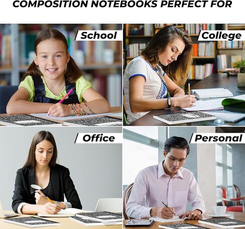 Rosmonde Graph Paper Composition Notebook, 5 Pack, 200 Pages (100 Sheets), Quad Ruled Composition Notebook, Graph Notebooks, 4x4 Grid Composition Notebook, Black Marble, Sewn Hard Cover, 9-3/4 x 7-1/2 in Saudi Arabia