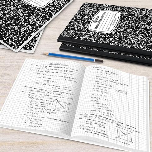 Rosmonde Graph Paper Composition Notebook, 5 Pack, 200 Pages (100 Sheets), Quad Ruled Composition Notebook, Graph Notebooks, 4x4 Grid Composition Notebook, Black Marble, Sewn Hard Cover, 9-3/4 x 7-1/2 in Saudi Arabia