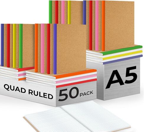 Rosmonde Graph Paper Composition Notebook, 5 Pack, 200 Pages (100 Sheets), Quad Ruled Composition Notebook, Graph Notebooks, 4x4 Grid Composition Notebook, Black Marble, Sewn Hard Cover, 9-3/4 x 7-1/2 in Saudi Arabia