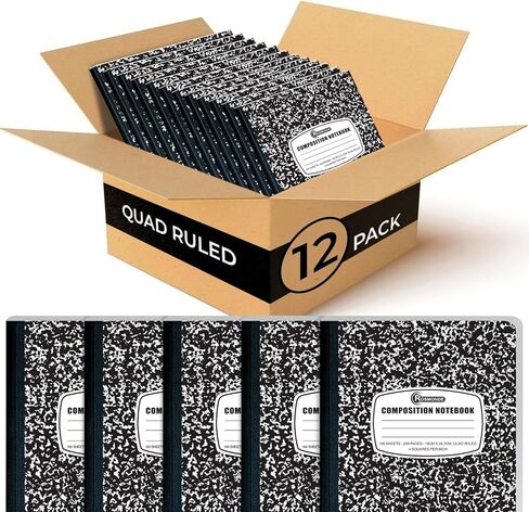 Rosmonde Graph Paper Composition Notebook, 5 Pack, 200 Pages (100 Sheets), Quad Ruled Composition Notebook, Graph Notebooks, 4x4 Grid Composition Notebook, Black Marble, Sewn Hard Cover, 9-3/4 x 7-1/2 in Saudi Arabia