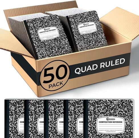 Rosmonde Graph Paper Composition Notebook, 5 Pack, 200 Pages (100 Sheets), Quad Ruled Composition Notebook, Graph Notebooks, 4x4 Grid Composition Notebook, Black Marble, Sewn Hard Cover, 9-3/4 x 7-1/2 in Saudi Arabia