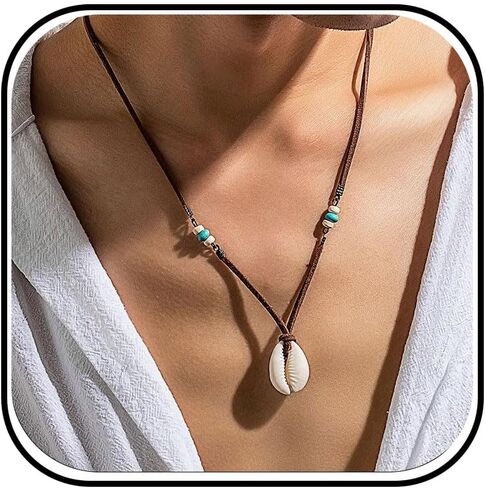 YANCHUN Puka Shell Necklace Men Summer Beach Seashell Necklace Surfer Necklace for Men White Puka Beaded Choker Adjustable Beachy Shell Jewelry Men Beach Essentials in Kuwait