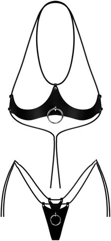 Women Sexy Leather Lingerie Set with O Ring, Body Harness Belt Gothic Punk Adjustable Bra Thong Panty Underwear Set for Ladies, BDSM SM Cosplay Costume Clubwear Masquerade Party Accessories in Kuwait