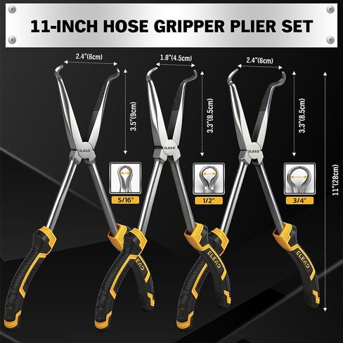 3-Piece 11" Hose Gripper Plier Set, Long Reach Hose Gripping Pliers, 5/16-Inch, 1/2-Inch, 3/4-Inch Diameter, Spark Plug Boot Removal Pliers, Serrated Jaws for Hard to Reach Tight Spaces in Saudi Arabia
