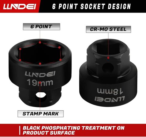 LLNDEI 3/8" Nano Sockets, Drive Stubby Impact Socket Set, 19-Piece Long Flex Head Ratcheting Wrench Set Extension Bar(6"-15"), 6-19mm Metric Stubby Socket Set, Cr-Mo material in Kuwait