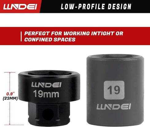 LLNDEI 3/8" Nano Sockets, Drive Stubby Impact Socket Set, 19-Piece Long Flex Head Ratcheting Wrench Set Extension Bar(6"-15"), 6-19mm Metric Stubby Socket Set, Cr-Mo material in Kuwait