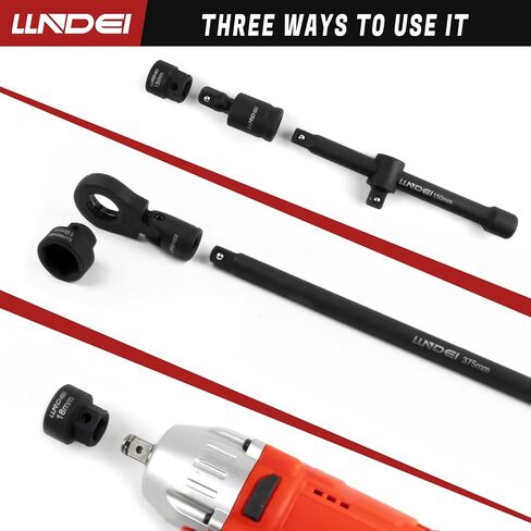 LLNDEI 3/8" Nano Sockets, Drive Stubby Impact Socket Set, 19-Piece Long Flex Head Ratcheting Wrench Set Extension Bar(6"-15"), 6-19mm Metric Stubby Socket Set, Cr-Mo material in Kuwait