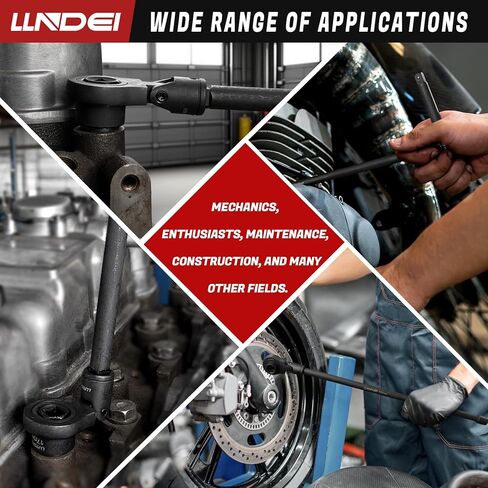 LLNDEI 3/8" Nano Sockets, Drive Stubby Impact Socket Set, 19-Piece Long Flex Head Ratcheting Wrench Set Extension Bar(6"-15"), 6-19mm Metric Stubby Socket Set, Cr-Mo material in Kuwait