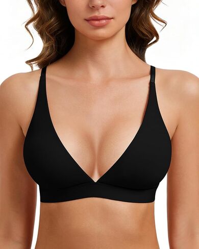 WOWENY Triangle Bralette for Women Unlined Plunge Wireless Seamless Deep V Bra Sexy Low Cut Unpadded Bra Everyday Tshirt Bras in Saudi Arabia