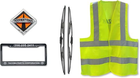 KOZAK Inner Reinforcement Bumper Corner (Passenger Right Side) Compatible with International LT625 PLUS Logo, 2x 22" Windshield wipers, Frame License Plate and Kozak Reflective Vest in Kuwait