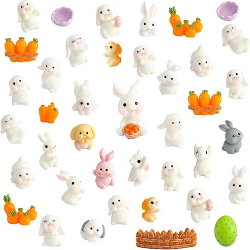 40Pcs Easter Mini Bunny Figurines,Miniature Resin Rabbits,Small Animals Sculptures for Fairy Garden,Home Decor,DIY Plant Pot in Saudi Arabia