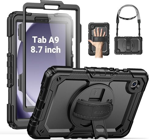 SEYMAC Case for Samsung Galaxy Tab S10+ Plus Case 2024/ S9 FE+ Plus/ S9+ Plus 12.4" 2023, Heavy Duty Shockproof Protective Case with Screen Protector, Stand, Hand/Shoulder Strap and Pen Holder, Black in Kuwait